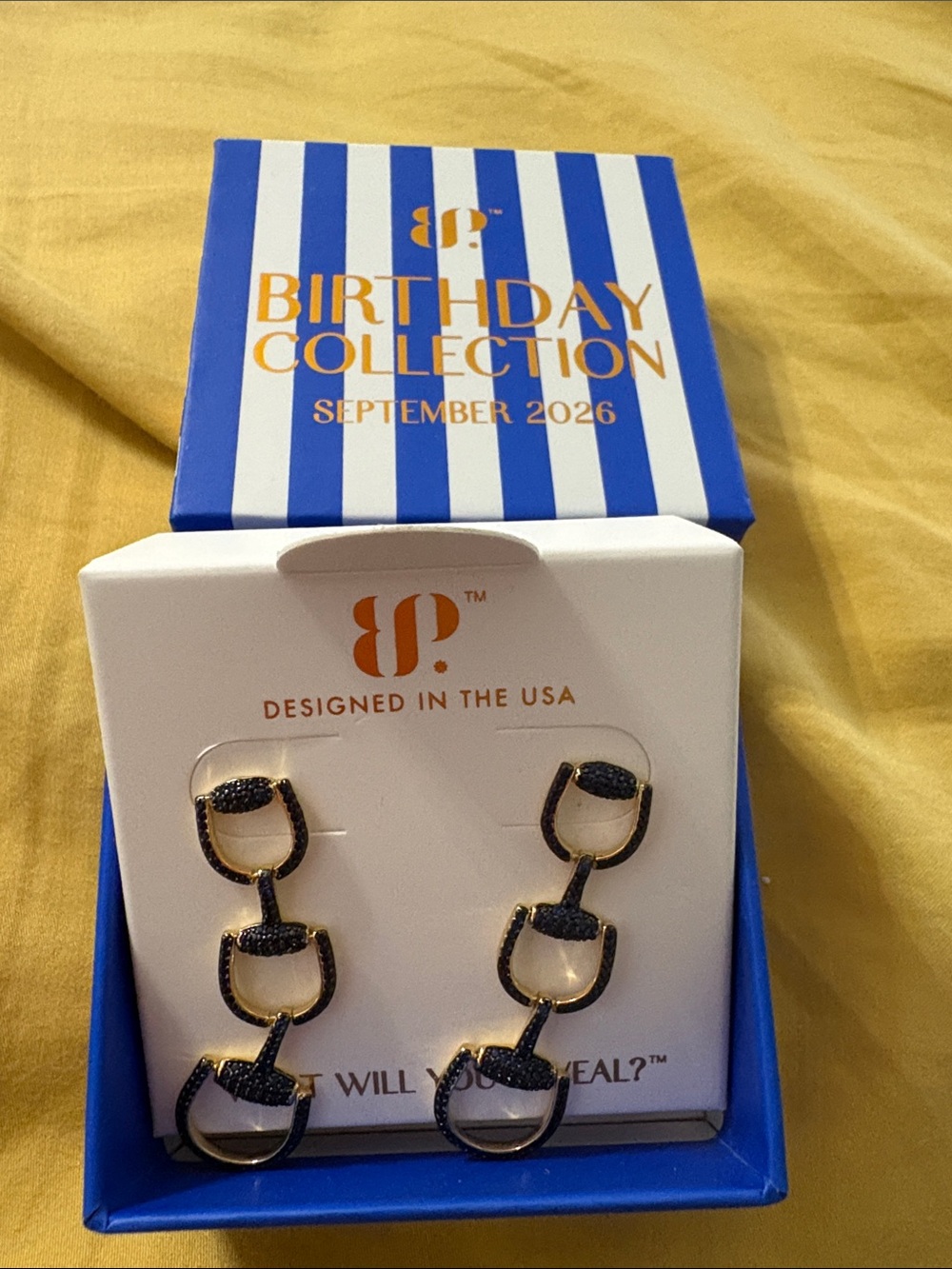 bp Navy and Gold Linked Drop Earrings